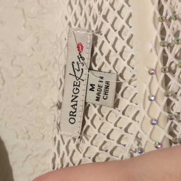 Orange Kiss long sleeve mesh sparkly rhinestone cover shirt - Picture 6 of 10